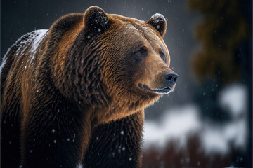 a grizzly bear in the snow, generative ai - obrazy, fototapety, plakaty