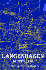 Nachtblaue moderne ästhetische Stadtkarte Langenhagen