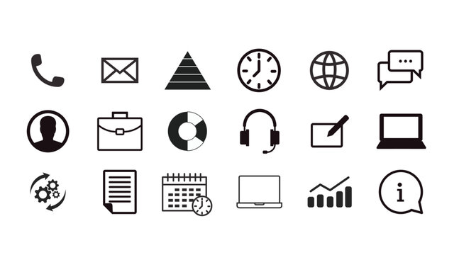 Work and Productivity Icon Set. Vector isolet collection of work related black and white illustrations