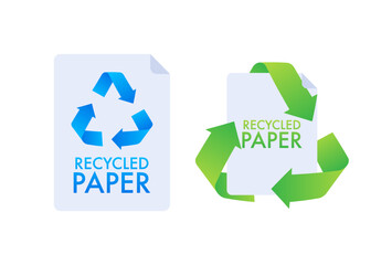 Paper recycling sign, label. Ecological paper recycling Vector stock illustration