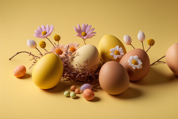 colorful easter eggs with flowers, generative ai - 562774018