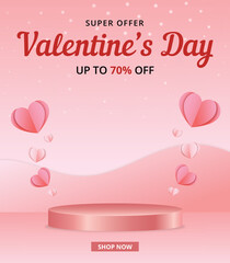 Valentines day sale vector banner, valentines day promotion, Can be used for Wallpaper, flyers, invitation, posters, brochure, banners. Vector illustration.
