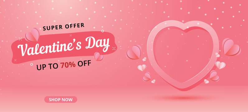 Valentines day sale vector banner, valentines day promotion, Can be used for Wallpaper, flyers, invitation, posters, brochure, banners. Vector illustration.