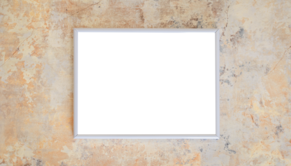 Cadre photos sur un mur aspect marbre avec espace transparent. Pour écrire un message, invitation, vœux, photographie.	