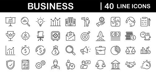 Fototapeta na wymiar Business and finance set of web icons in line style. Finance and business. Money, business process, bank, team work, office, payment, strategy, management, accounting, infographic. Vector illustration