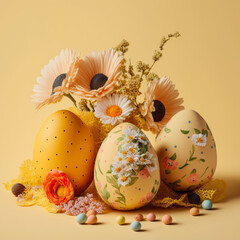 colorful easter eggs with flowers, generative ai - 562774630
