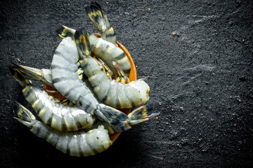 Fresh tiger shrimps on a plate.