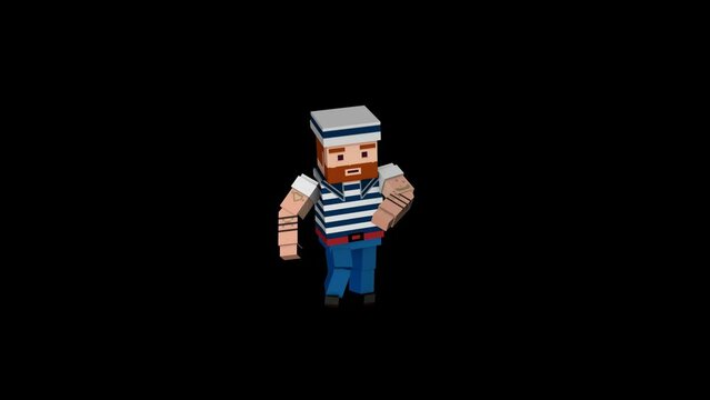 Cartoon Pirate 3D Animation Transparent Alpha Video