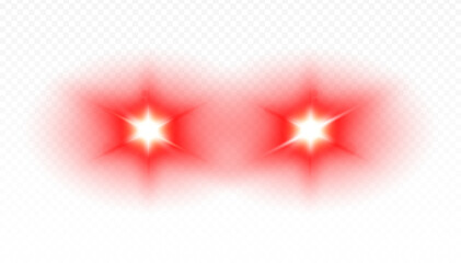 Laser red eyes meme on transparent background - graphic element for overlay. Eye light effect for superheroes. Vector illustration - obrazy, fototapety, plakaty