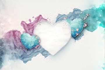 Colorful watercolor hearts frame space for text
