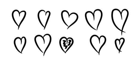 Set of hand drawn doodle vector hearts	