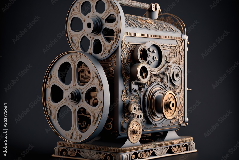 Poster a close up of a camera on a black background with a black background and a black background with a b