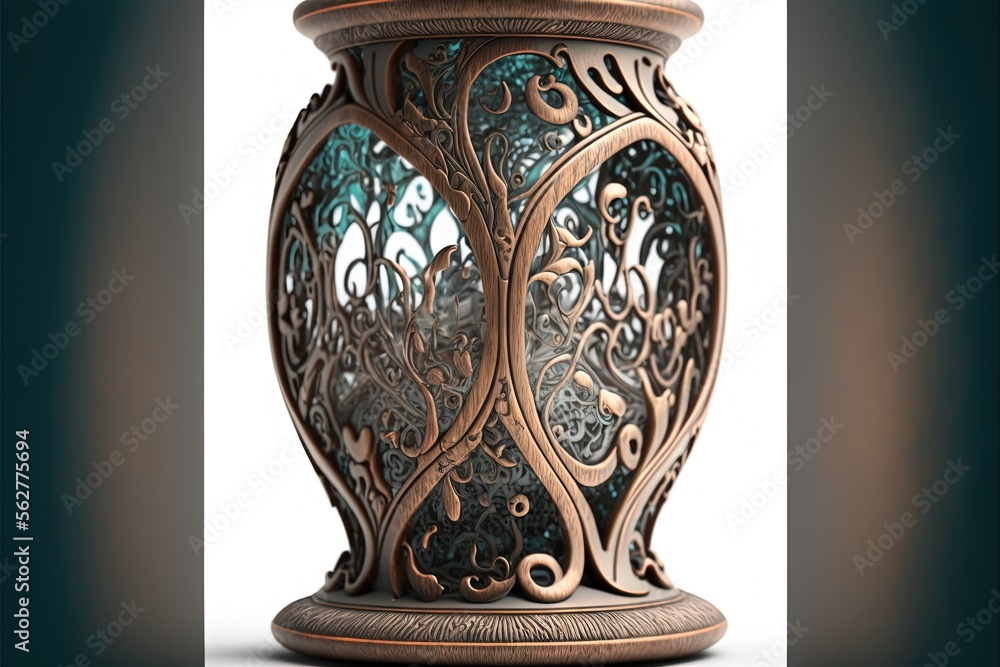 Poster a decorative vase with a glass top on a white background with a shadow of a tree in the center of th