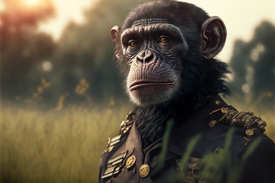 chimpanzee in an army suit, photorealistic, Generative ai
