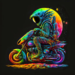 Alien Motorradfahrer, ki generated