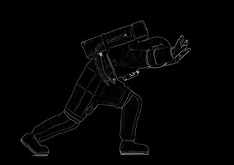 astronaut is pushing on white background side view