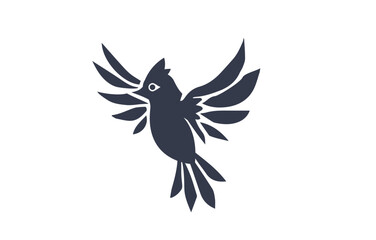 Vector illustration of beautiful flying bird on white color background. Black and white flat style design of bird with feather