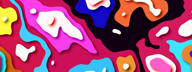 Abstract multi color papercut design background with overlap layer, 3D papercut background Abstract paper cut slime background. Banner with 3D abstract background with multicolor paper cut waves.	