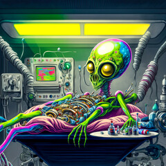 Alien auf dem Operationstisch, ki generated