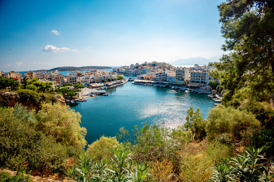 Aerial view of Agios Nikolaos, Crete, Greece. Voulismeni lake in Agios Nikolaos, Crete.
