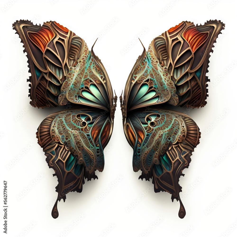 Poster a butterfly with a pattern of wings and a tail is shown in this image, it is a white background and 