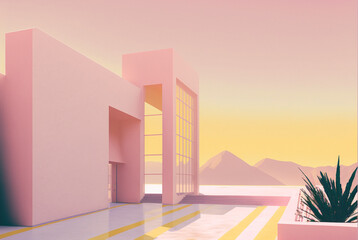 Generative ai futuristic design modern architecture building exterior.