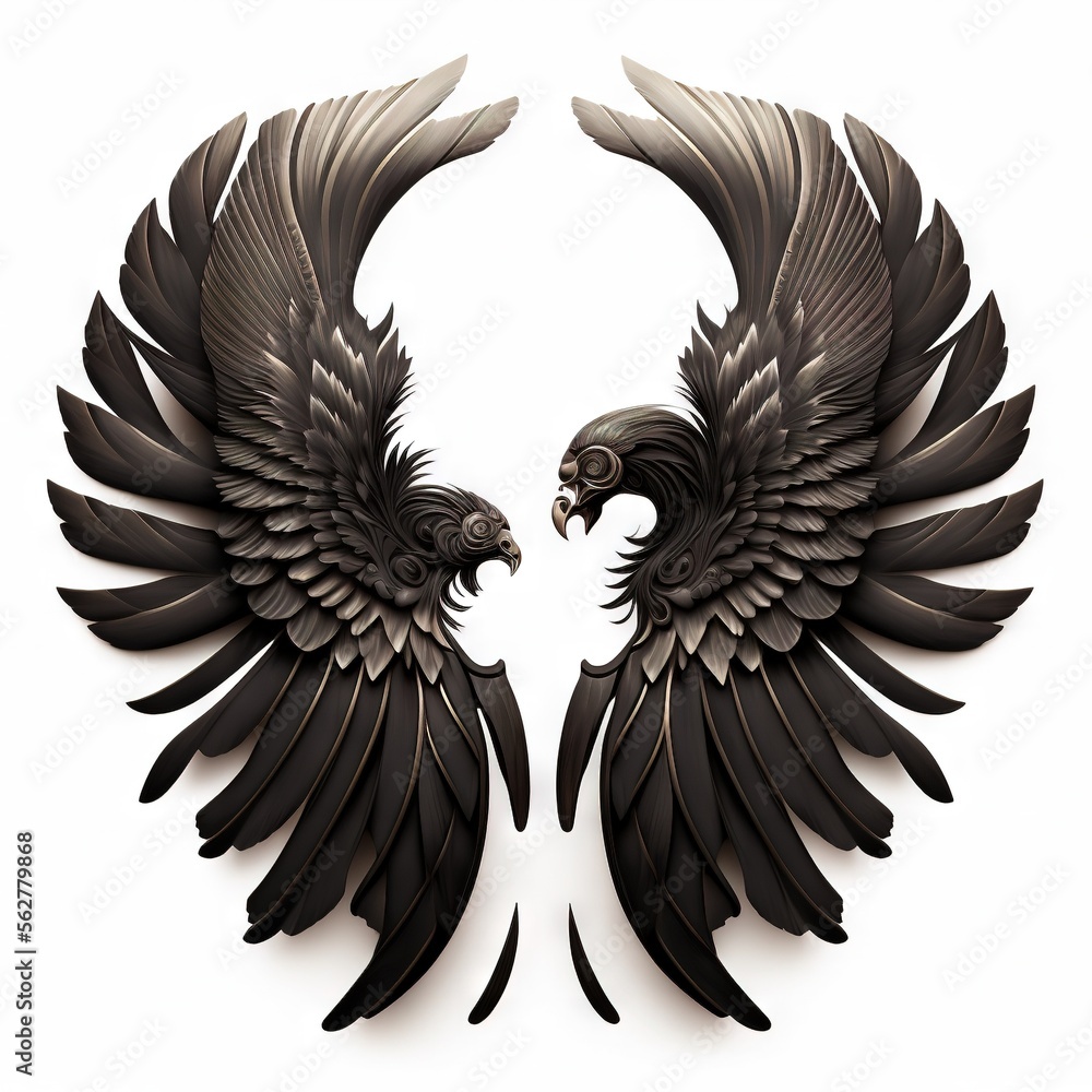 Poster a pair of black birds with wings spread out to form a heart shape on a white background, with a shad