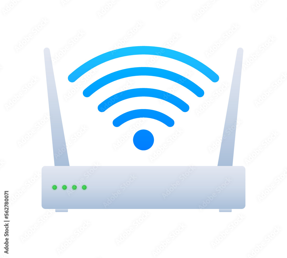 Poster network router 3d wifi router. internet service wireless router. vector stock illustration.