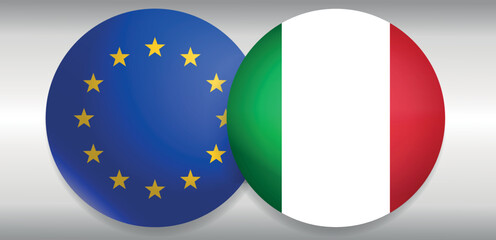 round icons with Italy flag and EU european union flag vector illustration concept of relations with partners