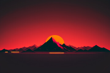 Fototapeta na wymiar Generative ai contemporary aesthetic background landscape with mountains, sunset or sunrise.