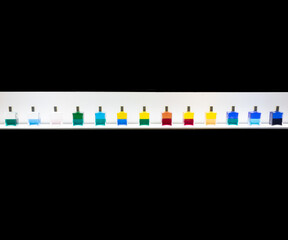 Fototapeta premium Parfume bottles collection. Series of glass containers, cosmetic product concept.