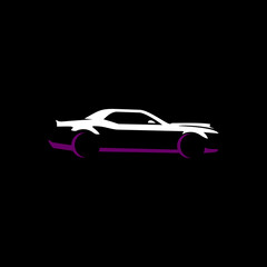 vector of logo auto muscle car on side view with white purple on black background