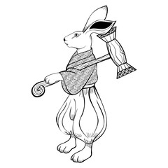 Fototapeta premium Cartoon hare, symbol of chinese new year or moon hare, also traditional symbol of easter