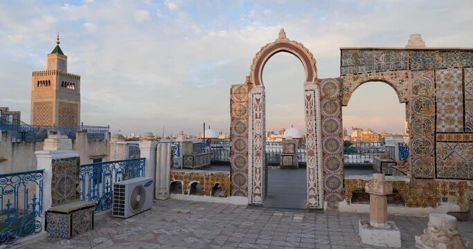 View of the Old Medina of Tunis, Unesco. Around 700 monuments, including palaces, mosques, mausoleums, madrasas and fountains, testify to this remarkable historic city.