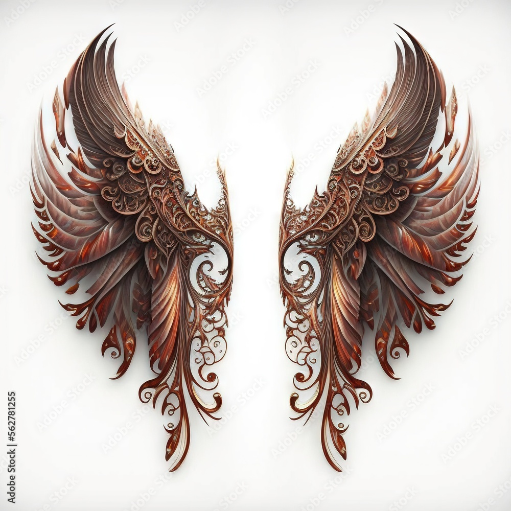 Poster a pair of wings with intricate designs on them, on a white background, are part of a set of wings th