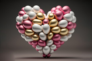 Multicolored Balloon Love Heart. Pink White and golden hearts. Generative AI