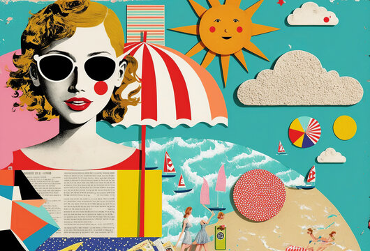 Summer vacation unusual trendy art paper collage design. Generative ai