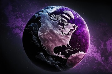 Naklejka na ściany i meble Illustration globe seen from space with purple continents. Generative AI