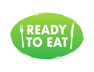 Ready to eat meal sign, label. Precooked food. Vector stock illustration