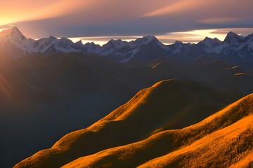 Fototapeta na wymiar A sunset over a mountain range. Generative AI