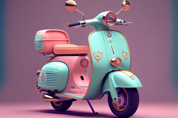 pink vintage vespa scooter in the studio made with generative ai, pastel colors, 3d illustration, dolce vita - obrazy, fototapety, plakaty