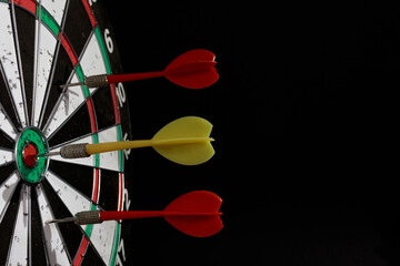 Successful Goal Achievement Goal Achievement Concept Background - Three Darts Closeup with Place for Text. Concept of business goal, target center.