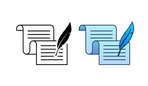 Document and feather pen. Old writing. Vector stock illustration.