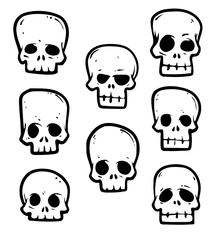 Cartoon skull outline faces skeleton SVG vector