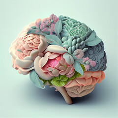 Fototapeta Human brain with flowers, self care and mental health concept, positive thinking, creative mind, generative AI
 obraz