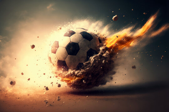 Fußball mit Staub und Flammen - Generative AI