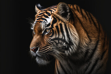 Fototapeta na wymiar Beautiful Tiger Close-up on Black Background, Generative AI