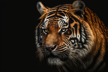 Fototapeta premium Tiger close-up on dark background, Generative, AI