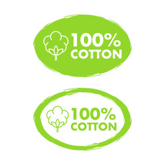 100 cotton label. Natural fiber sign. Vector stock illustration.