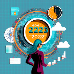 Illustration of a business woman in an investing environment